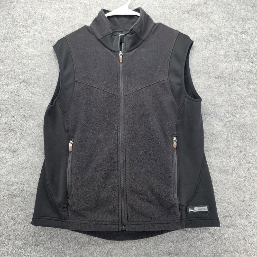 REI Vest Womens L Black Fleece Full Zip Zipped Pockets Travel Casual Outdoor